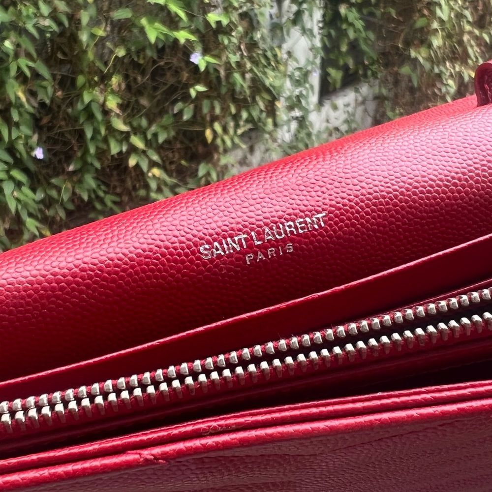 Saint Laurent Red Quilted Chevron Envelope Clutch with Silver YSL Emblem - Picture 3 of 3